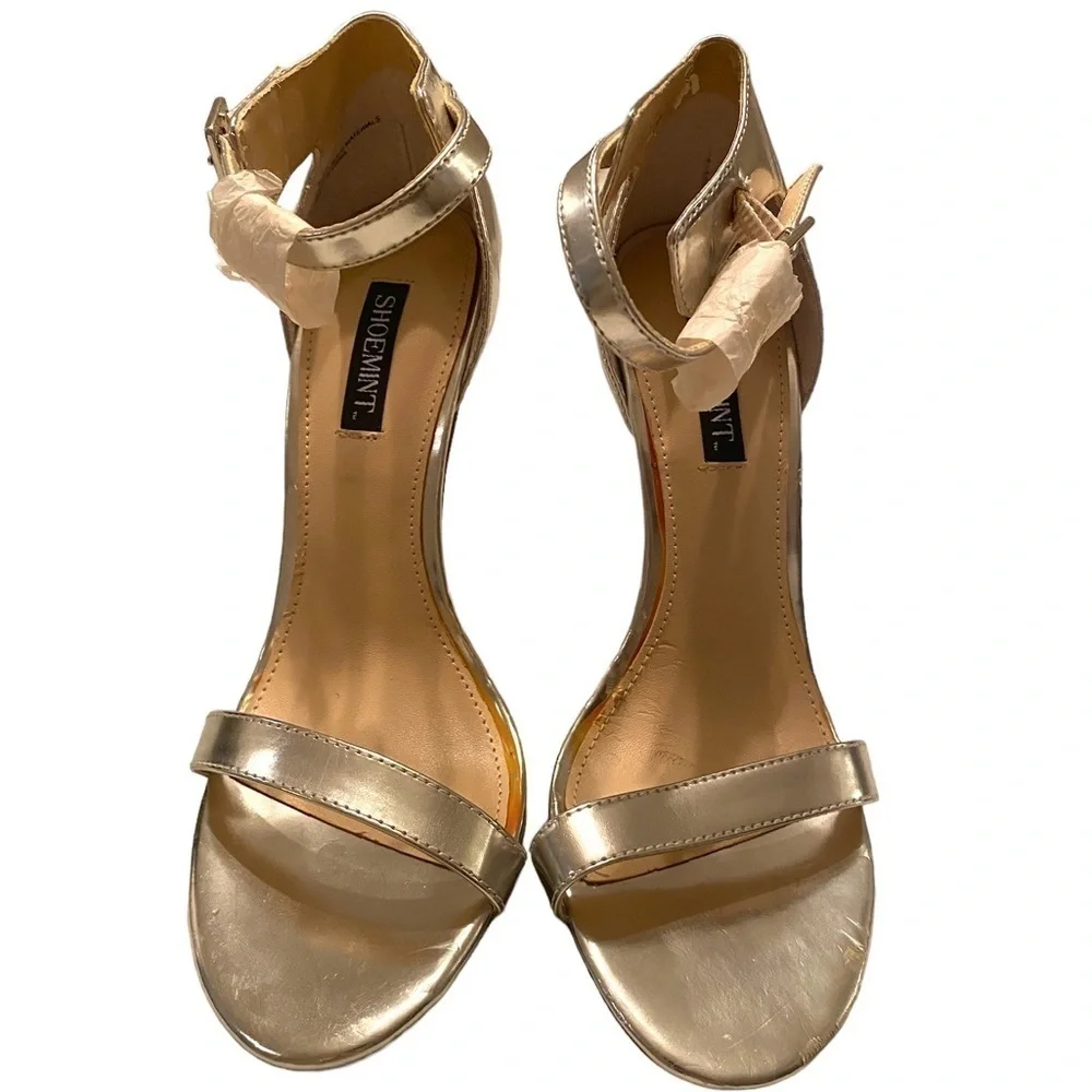 Shoemint Silver Metallic Strappy Heeled Sandal Pumps - Size 6.5